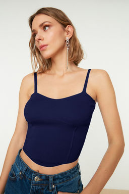 Lacivert Crop Bustiyer Ince Bluz TWOSS22BZ0802