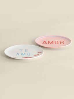 Тарелки SL Home «Уроки испанского: Amor - Te amo», d=22 см, набор 2 шт., фарфор, белые, розовые