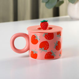 Кружка с силиконовой крышкой Доляна Клубника, 350 мл, керамика, красная - Simaland фото 4