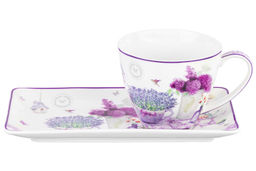 Чашка 250 мл с блюдцем для десерта 20*10*2 см "Лаванда" NEW BONE CHINA