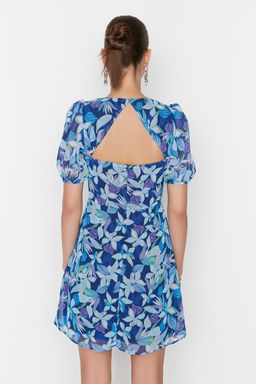 TRENDYOLMILLA Mavi Cicekli A Kesim Sifon Mini Astarl? Dokuma Elbise TWOSS22EL2168  фото 8