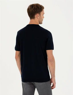 Lacivert Slim Fit Bisiklet Yaka Triko Ti__rt