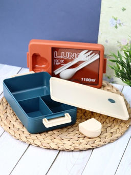Ланчбокс "Tasty food", orange-blue (ложка+вилка), 1100 мл