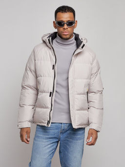 Куртка спортивная болоньевая мужская зимняя с капюшоном светло-бежевого цвета 3111SB - Wonderrman фото 9