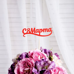 Цена за 5 шт. Топпер С 8 марта красный 12,5х4см Дарим Красиво