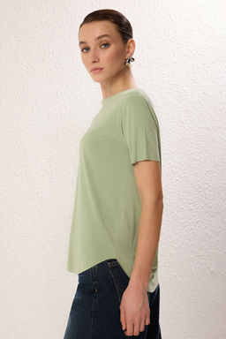 Mint More Sustainable Soluk efektli Modal Kumas Oversize/Genis Kesim Orme T-Shirt TWOSS25TS00124