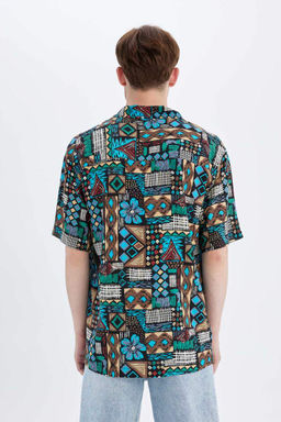 Рубашка из вискозы с коротким рукавом и принтом, вязаный крючком воротник обычного кроя - Defacto фото 6