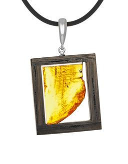 Оригинальная подвеска из дерева, нейзильбера и натурального янтаря Индонезия