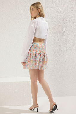 TRENDYOLMILLA Cok Renkli Cicek Desenli F?rf?rl? Mini Boy Dokuma Sifon Etek TWOSS25ET00103 фото 5