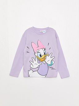 Bisiklet Yaka Daisy Duck Bask?l? Uzun Kollu K?z ?ocuk Ti??rt