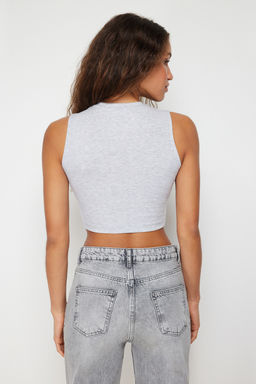 Antrasit- Kar melanj 2li Paket Kolsuz Crop Pamuklu Esnek Orme Atlet TWOSS23AL00010