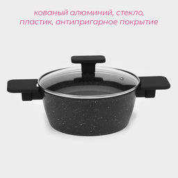 Кастрюля Доляна Первый дом, 2.5 л, d=20 см, с крышкой, антипригарное покрытие, индукция, алюминий, чёрная  фото 2