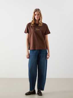 Bisiklet Yaka Bask?l? Kad?n Ti??rt