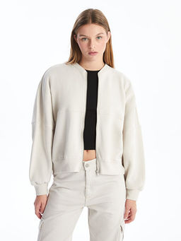 Kolej Yaka Oversize Kad?n Kal?n Fermuarl? Sweatshirt