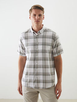 Regular Fit K?sa Kollu Ekose Gabardin Erkek G?mlek