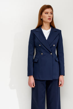 Двубортный жакет из хлопка Don (Цвет: Синий)