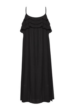 Trendyolmilla Siyah Dokuma Midi Volanl? Plaj Elbisesi TBESS25EL00132 фото 6