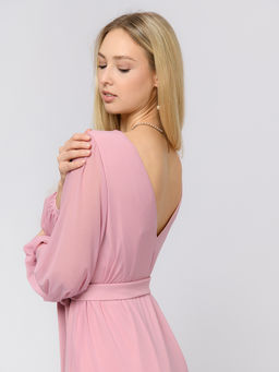 Платье розового цвета длины макси с объемными рукавами и вырезом на спинке - 1001dress фото 5