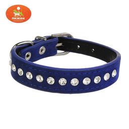 Ошейник Бархат и стразы, 31 х 1,3/2 см, ОШ 22-28 см, синий