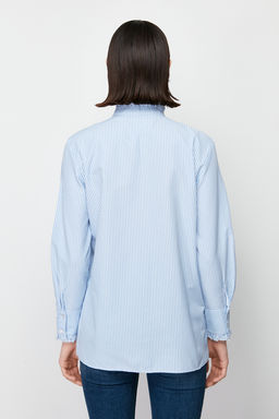 TRENDYOLMILLA Mavi Cizgili Pat? ve Yakas? F?rf?r Detayl? Dokuma Gomlek TWOSS24GO00083  фото 6