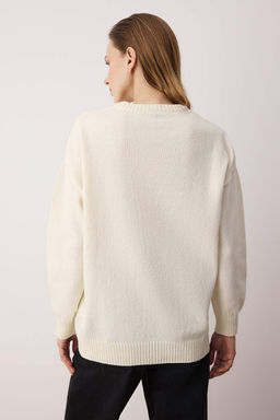 Ekru Genis Kal?p Bisiklet Yakal? Ay?c?kl? Triko Kazak TWOAW26KZ00297 - Trendyolmilla фото 4