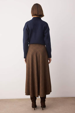 Kahverengi Ekoseli Can/A-Line Volanl? Dokuma Uzun Maxi Etek TWOAW26ET00165 - Trendyolmilla фото 4