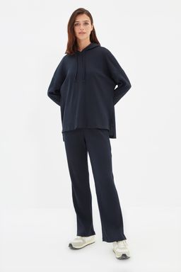 Trendyolmilla Lacivert Kapusonlu Fitilli Orme Pijama Tak?m? THMAW22AU0334  фото 7