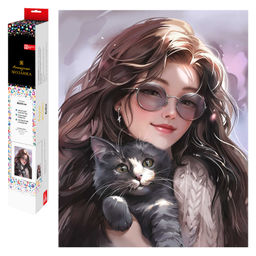 Алмазная мозаика (набор для творчества) арт. 70823 / 50 БРЮНЕТКА С КОТОМ, размер: 40x50 см, (25 цве