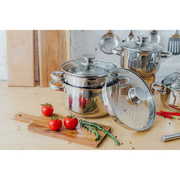 Кастрюля Magistro klimena, 3.5 л, AISI - 201, крышка-дуршлаг, носик для слива, капсульное дно, индукция, нержавеющая сталь