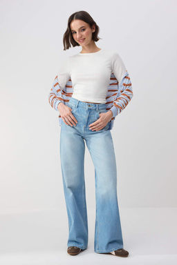 Trendyolmilla Wardrope Essentials Mavi DOKUMLU Yuksek Bel %100 Pamuk Wide Leg Jeans TWOSS26JE00123  фото 3