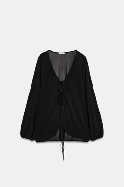 TOP CREPE MANGA ABULLONADA / Negro - Zara фото 6