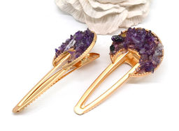 Заколка зажим для волос Месяц с натуральным аметистом 7*3,5*1,8см