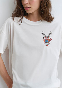 Delicious Bask?l? Beyaz Tisort - Mavi фото 7