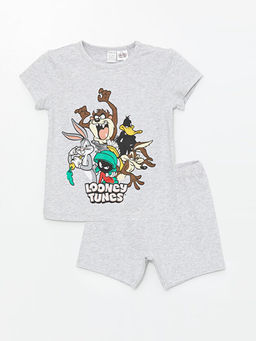 Bisiklet Yaka K?sa Kollu Bugs Bunny Bask?l? Erkek Bebek ?ortlu Pijama Tak?m?