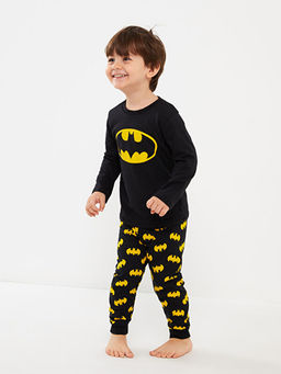 Bisiklet Yaka Uzun Kollu Batman Bask?l? Erkek Bebek Pijama Tak?m?