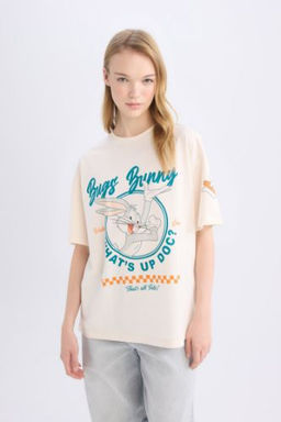 Coool Looney Tunes Oversize Genis Kal?p Bisiklet Yaka Bask?l? K?sa Kollu Tisort