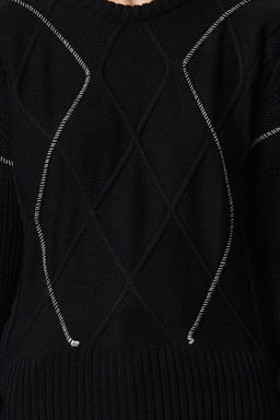 Siyah Genis Kal?p Orgu Detayl? Bisiklet Yaka Triko Kazak TWOAW25KZ00322 - Trendyolmilla фото 4