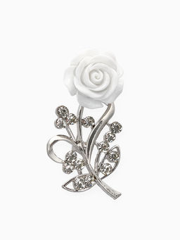 Брошь Цветок, роза нежная, цвет белый в серебре