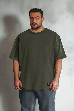 Haki Oversize/Geni_ Kesim Bisiklet Yaka Basic B_y_k Beden T-Shirt TMNSS25BF00000