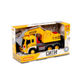 Сити, автомобиль-экскаватор инерционный (со светом и звуком) (жёлтый) (в коробке)