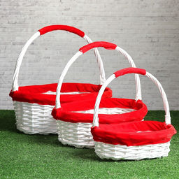 Корзина плетёная для хранения, ива, белая, красная, набор 3 шт.