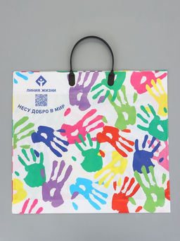 Цена за 10 шт. Пакет "Ладошки", полиэтиленовый с пластиковой ручкой, 38 х 34 + 3 см, 90 мкм