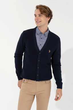 Мужской темно-синий базовый трикотажный кардиган Неожиданная скидка в корзине