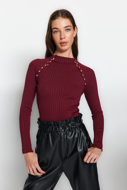 Bordo Pencere/Cut Out Aksesuar Detayl? Triko Kazak TWOAW24KZ00225 - Trendyolmilla фото 2