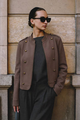 Kahverengi Fermuarl? Astarl? Dugme Detayl? Napolyon Ceket TWOSS26CE00048 - Trendyolmilla фото 2