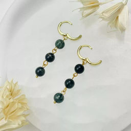 Серьги тройные из зеленой Яшмы