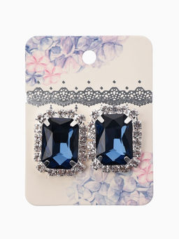 Серьги со стразами «Роскошь», прямоугольник, синий,белый в серебре