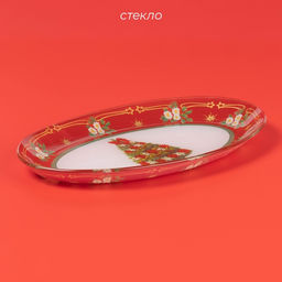 Блюдо Доляна «Новогодняя ель», 24.5×15.5 см, овальное, стекло, красное
