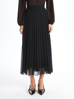 Kad?n Beli Lastikli D?z Pileli Etek