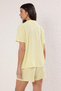 Trendyolmilla Beyaz Kurdele/Fiyonk ve Biye Detayl? Viskon Sortlu Dokuma Pijama Tak?m? THMSS24PT00290 фото 22